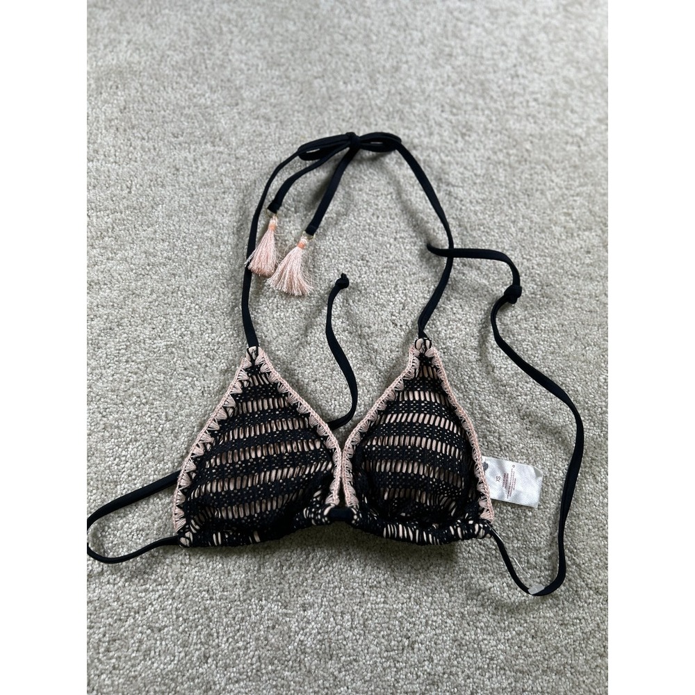 Xhilaration Women's XS Black Crochet‎ Bikini Top with Tassels